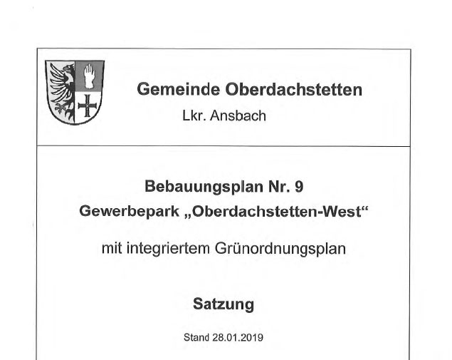 Bebauungsplan Nr. 9 Gewerbepark Oberdachstetten-West